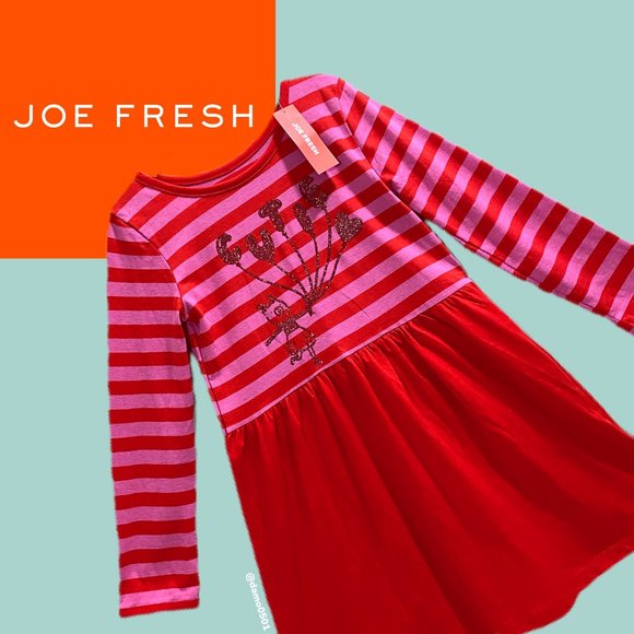 NWT Joe Fresh Girls “Cutie” Red/Pink Stripe Dress - Picture 1 of 8
